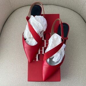 Carolina Herrera Red Pointed Slingback Mules